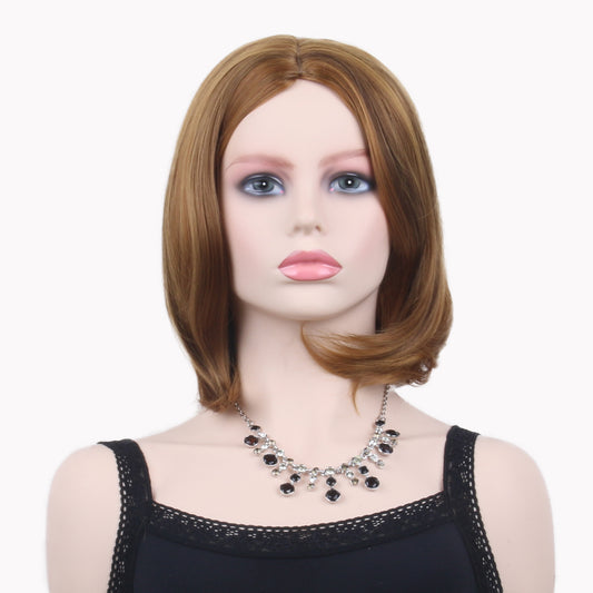 12 Inch Attractive Short Kinky Straight Dark Brown Ombre Synthetic Fiber Wig For Women Daily Wear
