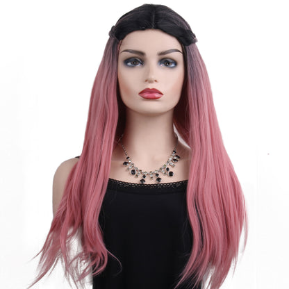28 Inch Long gradient powder Natural Straight Synthetic Wigs for Women Daily Party Wear