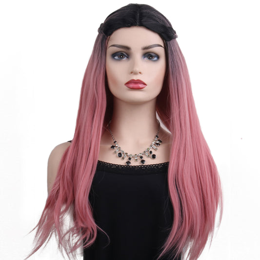 28 Inch Long gradient powder Natural Straight Synthetic Wigs for Women Daily Party Wear