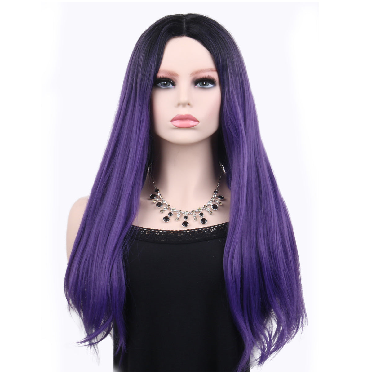 26 inches gradient dark purple long straight hair ladies wig Europe and the United States wig synthetic wig