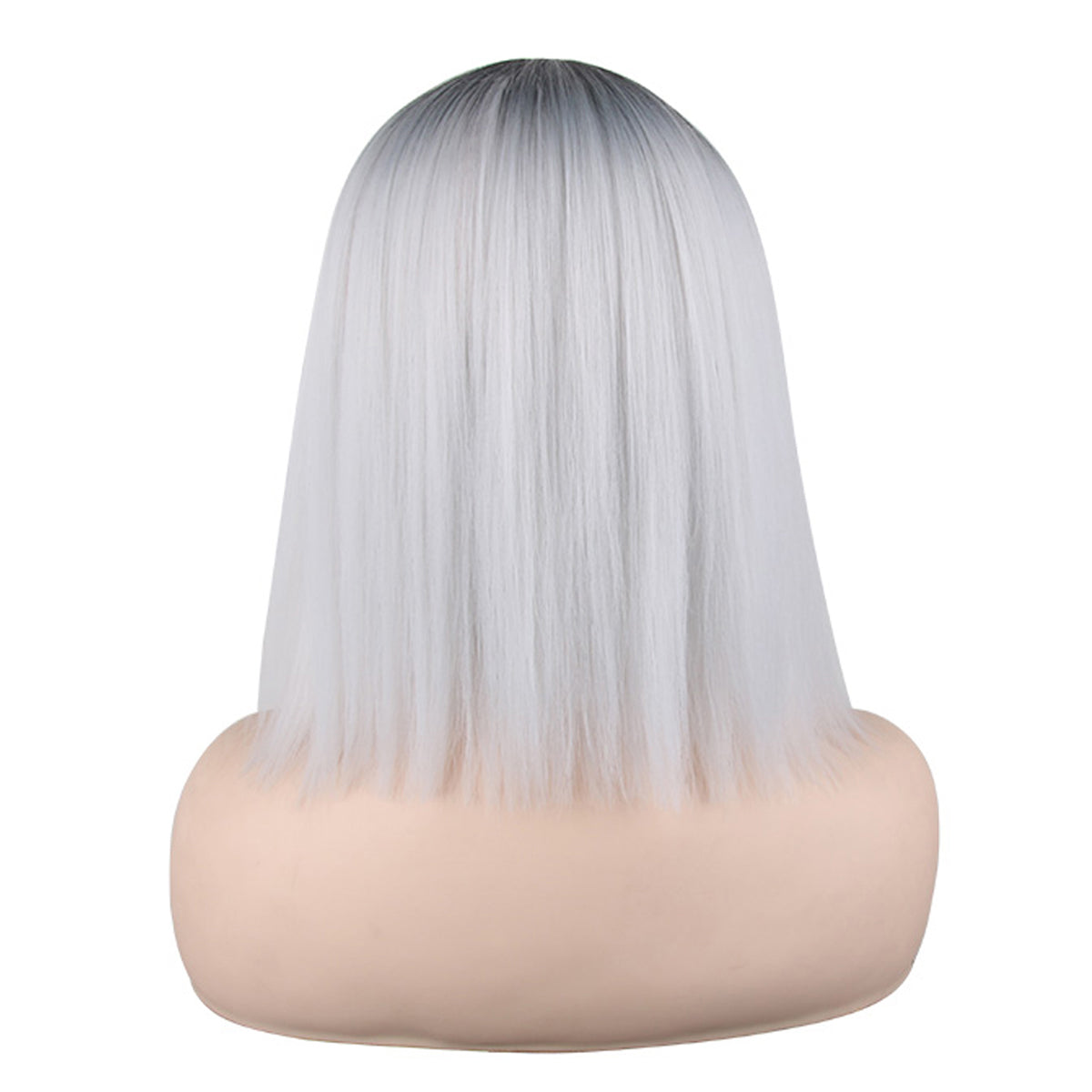14 inches gradient grey and white middle straight hair ladies wig Europe and the United States wig synthetic wig