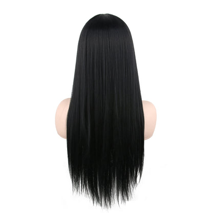 28 Inch Long Black Natural Straight Synthetic Wigs for Women Daily Party Wear