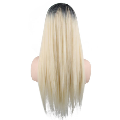 26 inches gradient blonde long straight hair ladies wig Europe and the United States wig synthetic wig