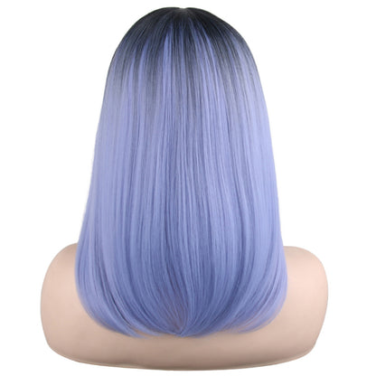 18 inches gradient black blue medium straight hair ladies wig Europe and the United States wig synthetic wig