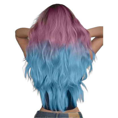 26 Inch Charming Long Loose Wave Ombre Pink And Purple Synthetic Fiber Wig For Women Daily Wear