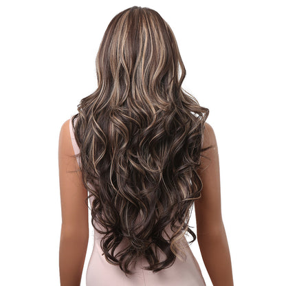 28 Inch Charming Long Kinky Curl Middle Part Black And Brown Synthetic Wig For Women Daily Wear