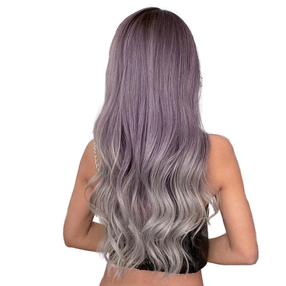 28 Inch Attractive Long Loose Wave Purple and Gray Synthetic Fiber Wigs For Women Daily Party Wear