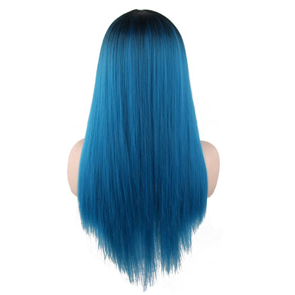 26 inch gradient peacock blue long straight hair ladies wig Europe and the United States wig synthetic wig