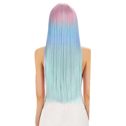 30 Inch Attracrive Long Kinky Straight Gradient Color Synthetic Fiber Wig For Women Daily Wear