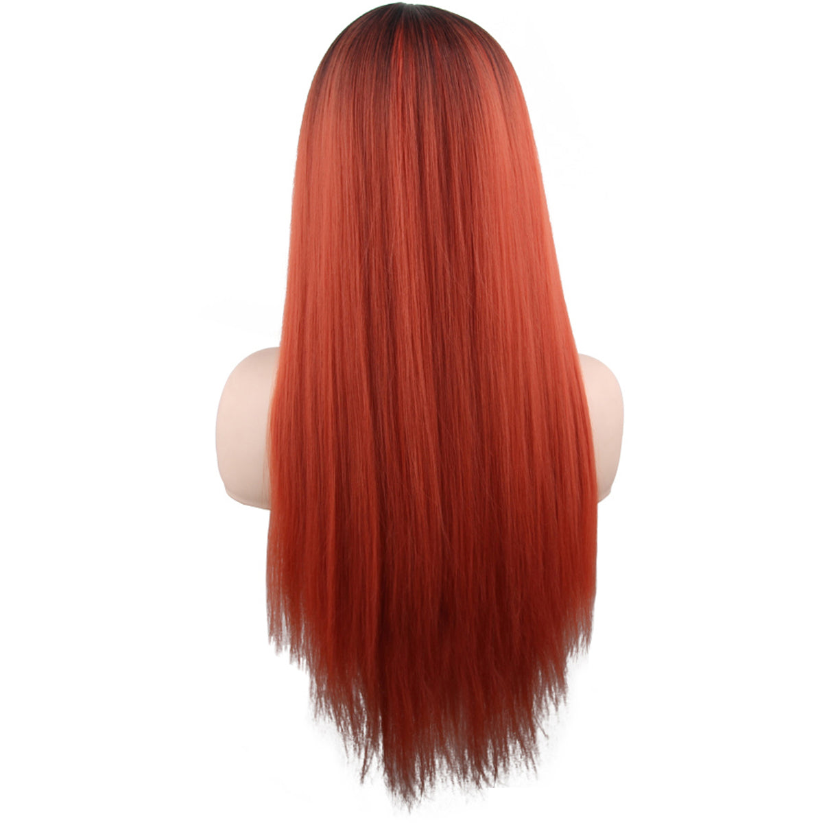 28 inches gradient black light orange long straight hair ladies wig Europe and the United States wig synthetic wig