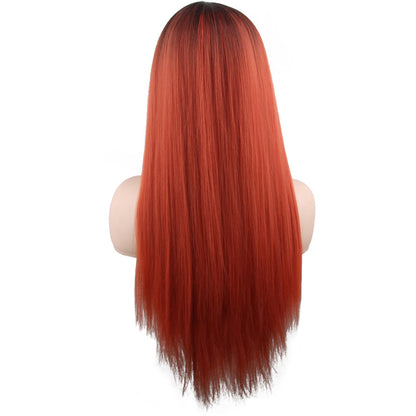 28 inches gradient black light orange long straight hair ladies wig Europe and the United States wig synthetic wig