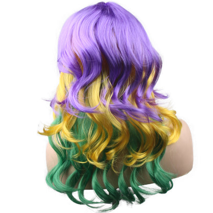24 Inch Long Kinky Curly  Mardi Gras Wigs For Women Synthetic Fiber Wig Party Wear