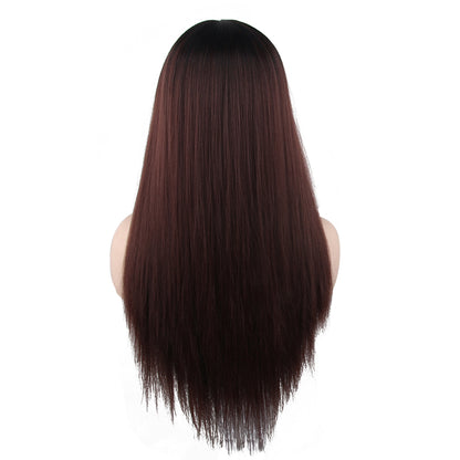 26 inches gradient burgundy long straight hair ladies wig Europe and the United States wig synthetic wig