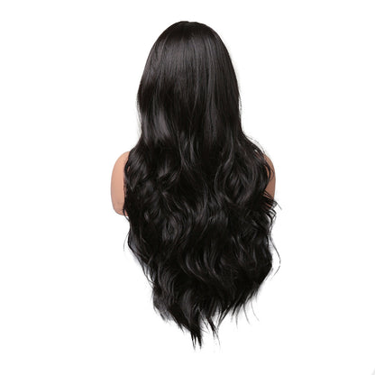 28 Inch Charming Long Glueless Black Natural Wave Synthetic Fiber Wig For Women Daily Use