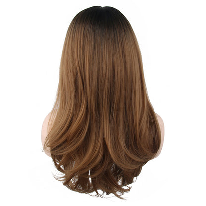 24 inch gradient dark brown medium straight hair ladies wig Europe and the United States wig synthetic wig