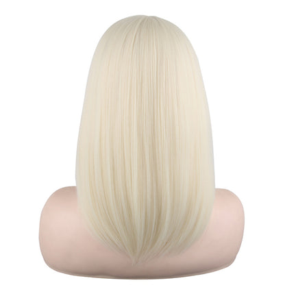 18 inches light blonde medium straight hair ladies wig European and American wig synthetic wig