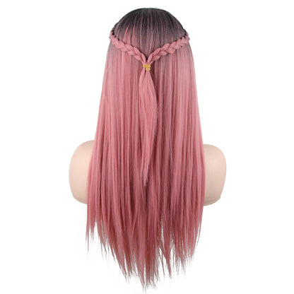 28 Inch Long gradient powder Natural Straight Synthetic Wigs for Women Daily Party Wear