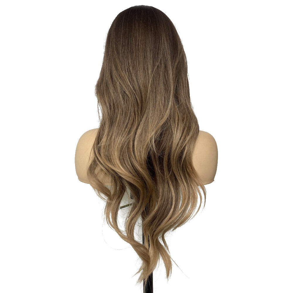 28 Inch Long Wave Fashion Wig Nature Brown And Blonde Heat Resistant Synthetic Fiber For Women Daily Wig