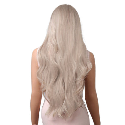 26 Inch Light Grey Powder Natural Wave Synthetic Wigs for Women Daily Party Wear