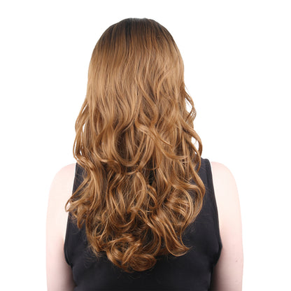 22 Inch Beautiful Fashion Middle Length Kinky Curly Gradient Dark Brown Synthetic Fiber Wig For Women Daily Wear