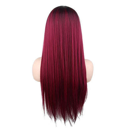 Burgundy Gradient Colour Ladies Dress Up Long Straight Chemical synthetic Wig