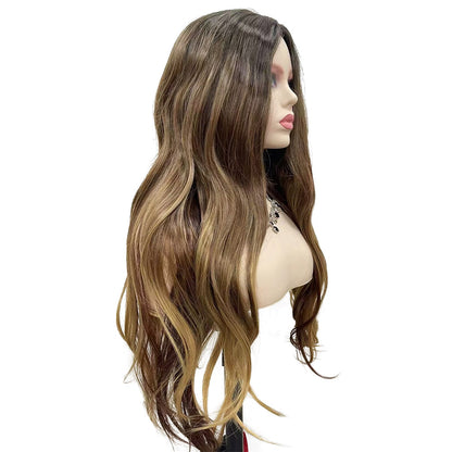 28 Inch Long Dark  Brown Color Natural Wave Synthetic Wigs for Women Daily Party Wear