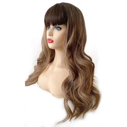 26 Inch Long Brown Color Natural Wave Synthetic Wigs for Women Daily Party Wear