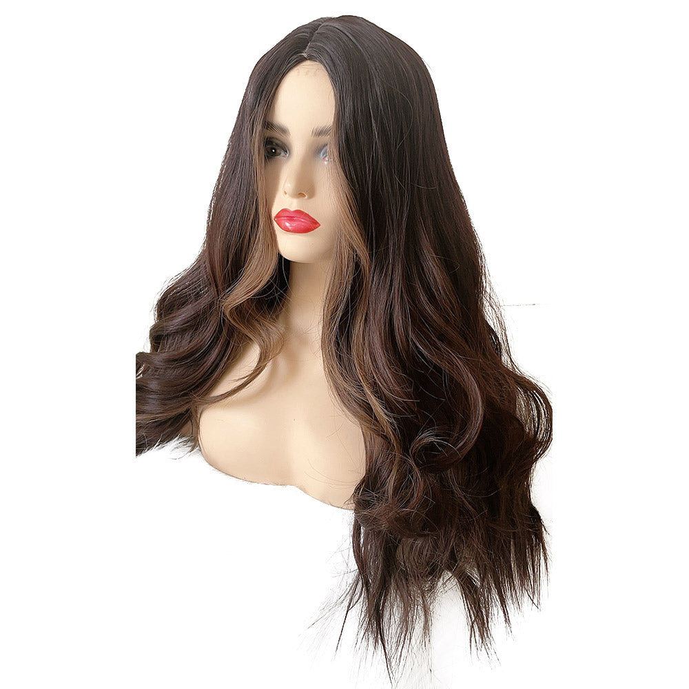 28 Inch Long Black Brown Color Synthetic Natural Wave Wigs for Women Daily Party Wear
