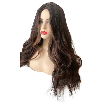 28 Inch Long Black Brown Color Synthetic Natural Wave Wigs for Women Daily Party Wear