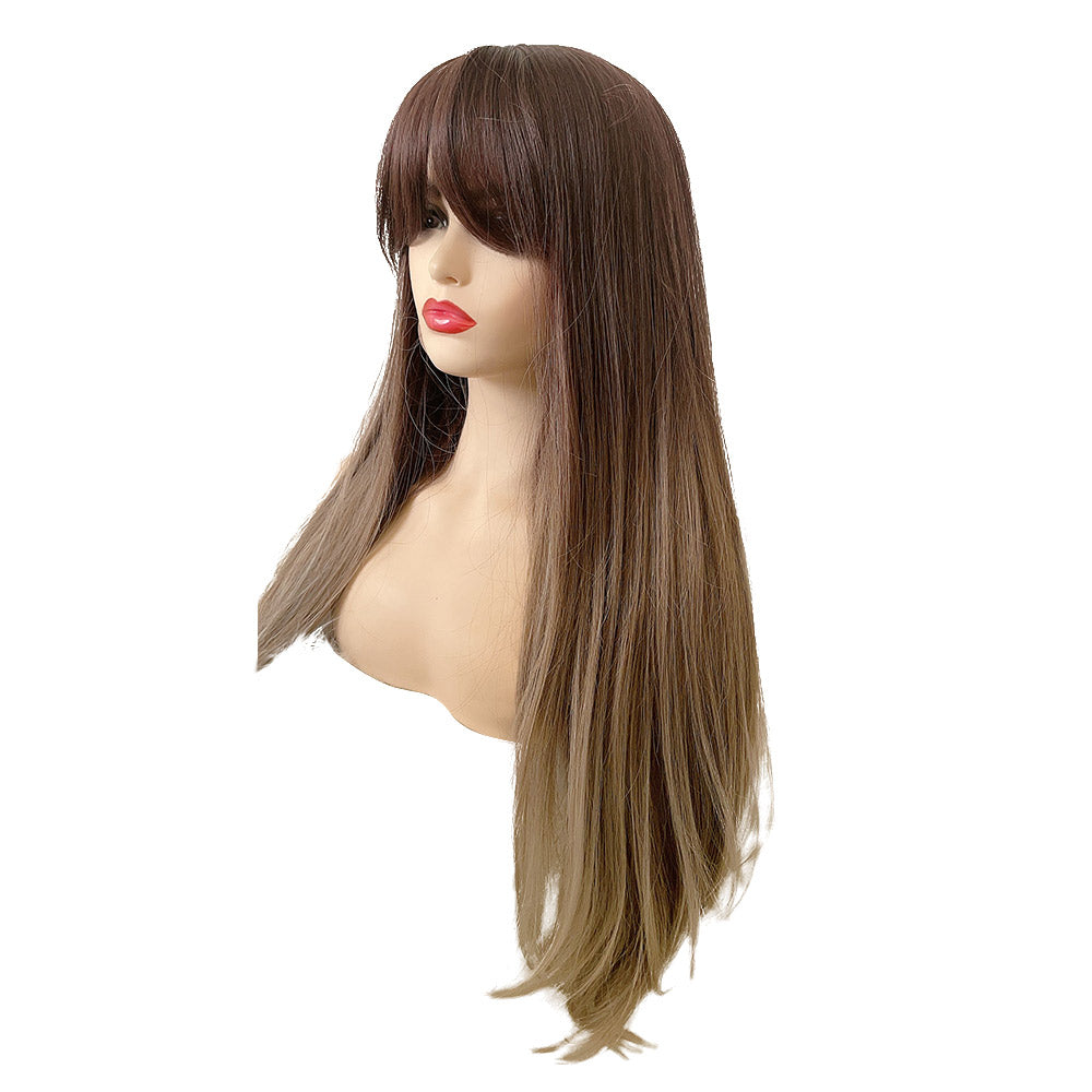 32 Inch Linen Brown Natural Straight Synthetic Wigs for Women Daily Party Wear