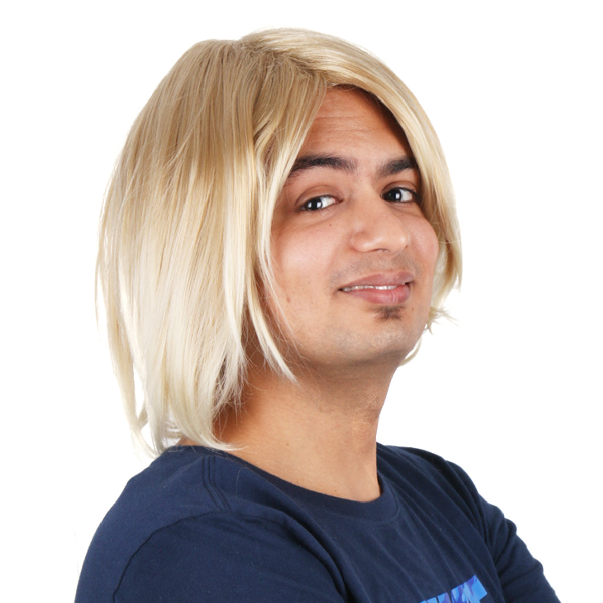 10 Inch Funky Short Ombre Gold Silly Straight Wave Synthetic Fiber Wig For Men Party Wear
