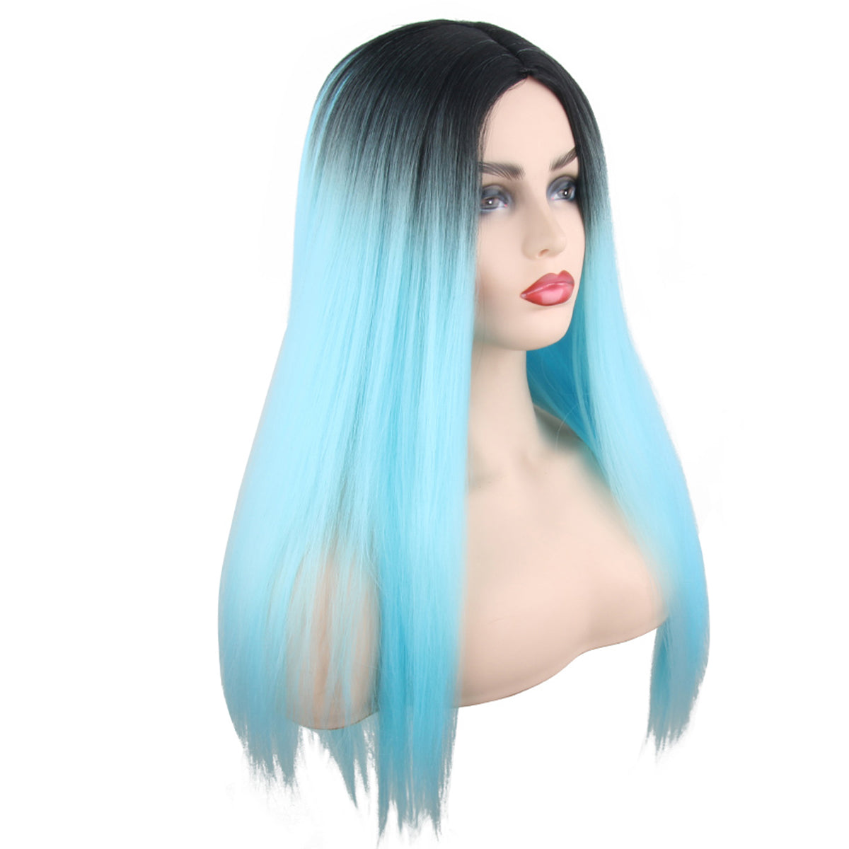 26 inches gradient cyan long straight hair ladies wig Europe and the United States wig synthetic wig