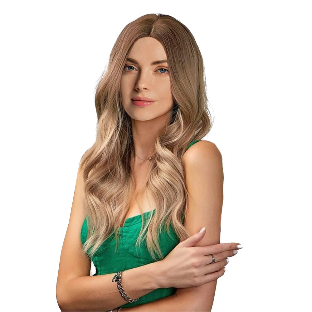24 Inch beautiful Long Loose Wave Brown and Blonde Synthetic Fiber Wig For Women Daily Wear