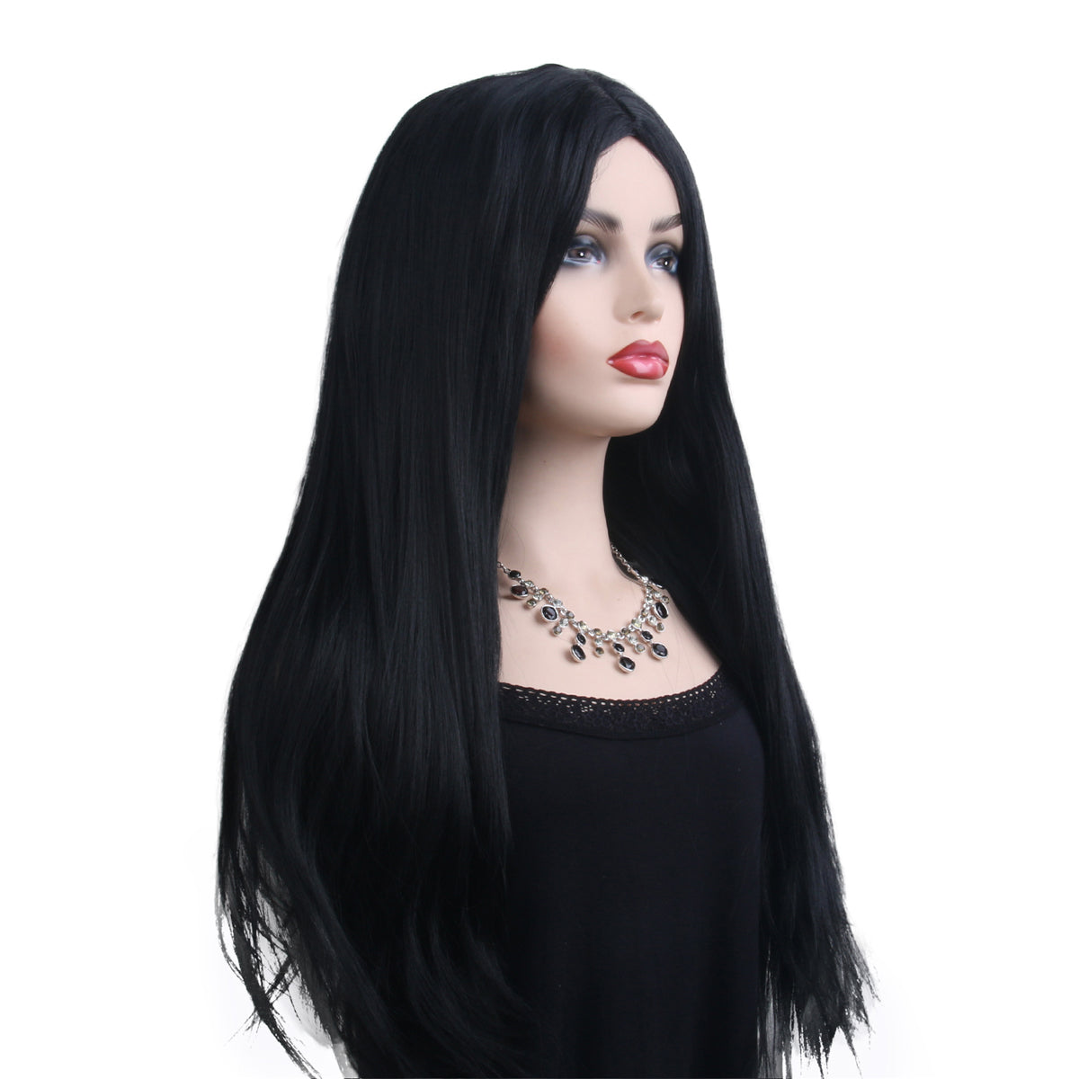28 Inch Long Black Natural Straight Synthetic Wigs for Women Daily Party Wear