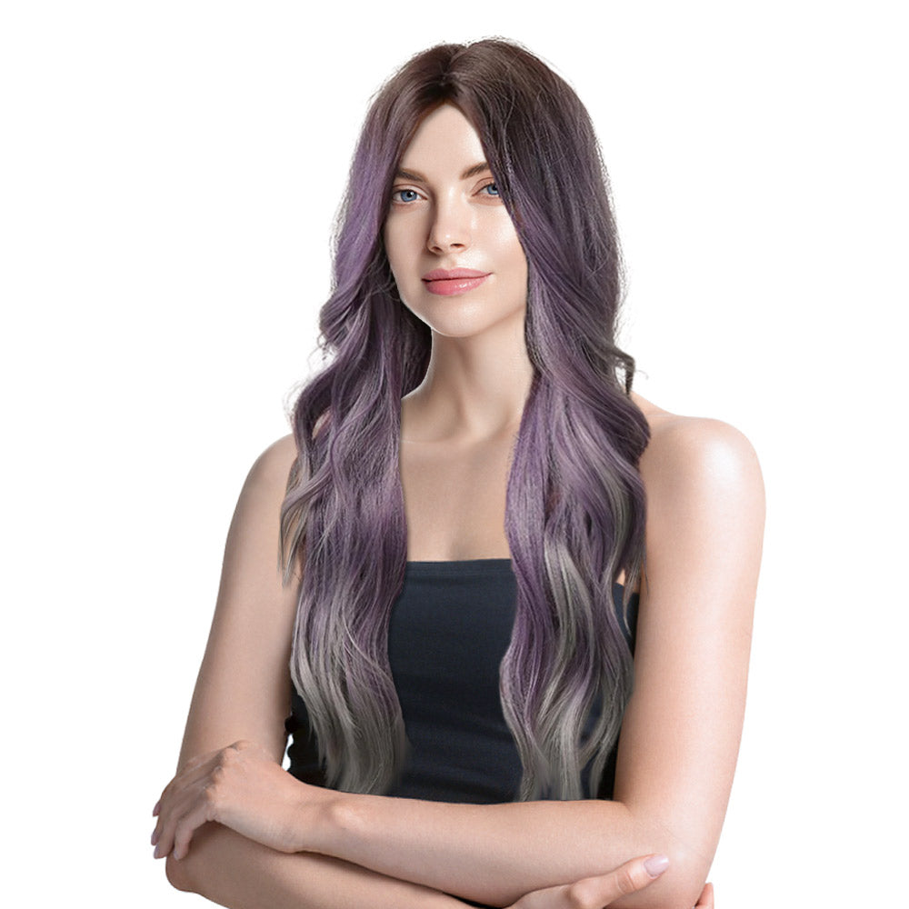 28 Inch Attractive Long Loose Wave Purple and Gray Synthetic Fiber Wigs For Women Daily Party Wear
