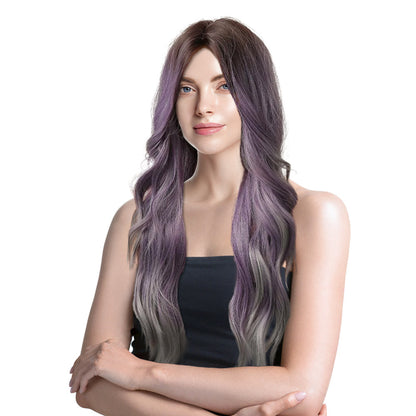 28 Inch Attractive Long Loose Wave Purple and Gray Synthetic Fiber Wigs For Women Daily Party Wear