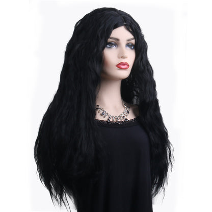 32 inches gradient black long curly hair ladies wig Europe and the United States wig synthetic wig
