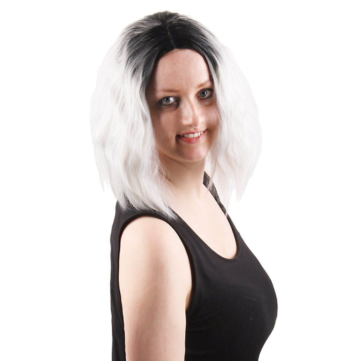 Ombre Silver Grey Wigs Short Length Wigs Women Middle Part Dark Roots Heat Resistant Synthetic Wigs