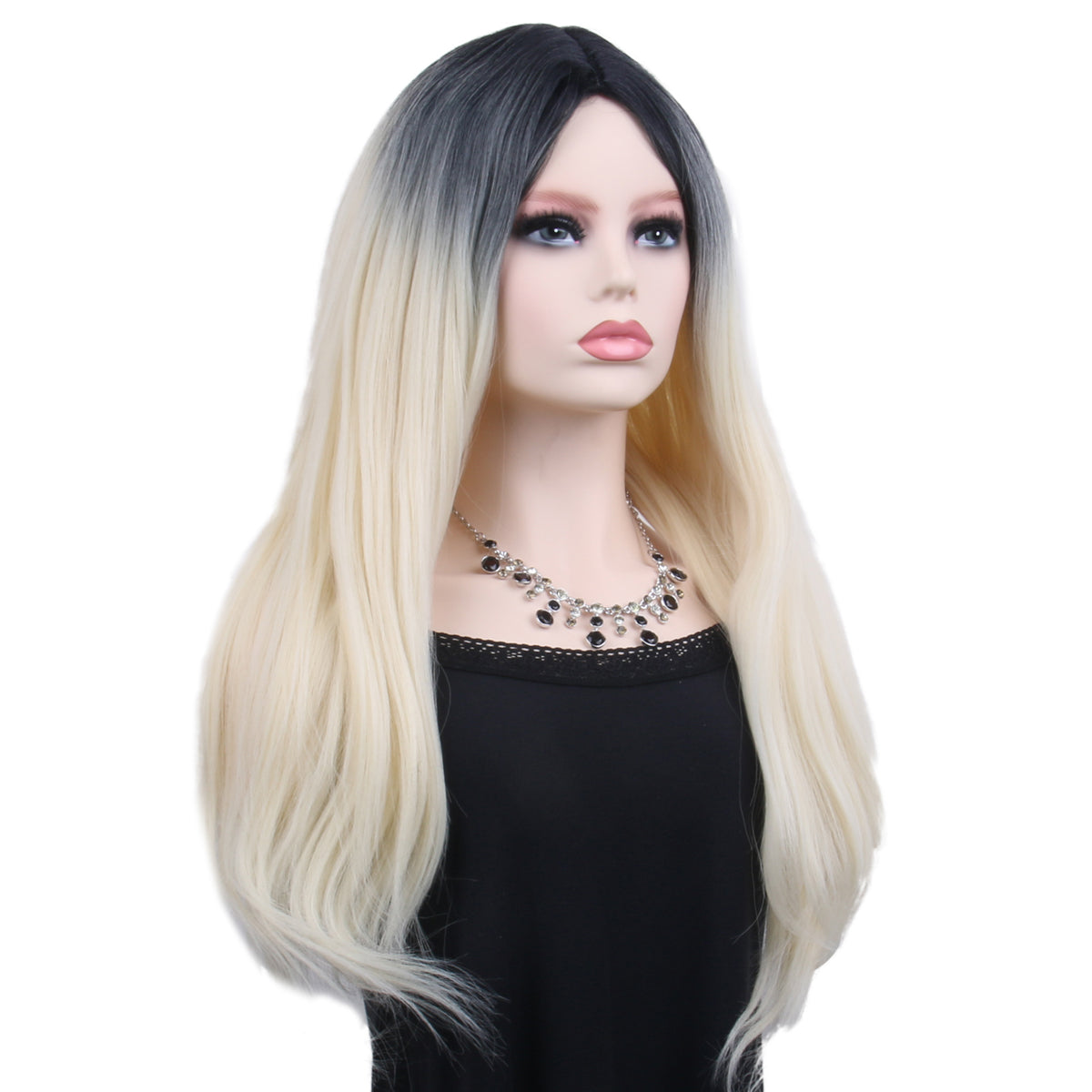 26 inches gradient blonde long straight hair ladies wig Europe and the United States wig synthetic wig
