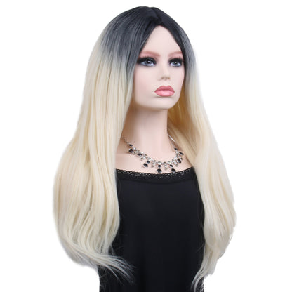 26 inches gradient blonde long straight hair ladies wig Europe and the United States wig synthetic wig