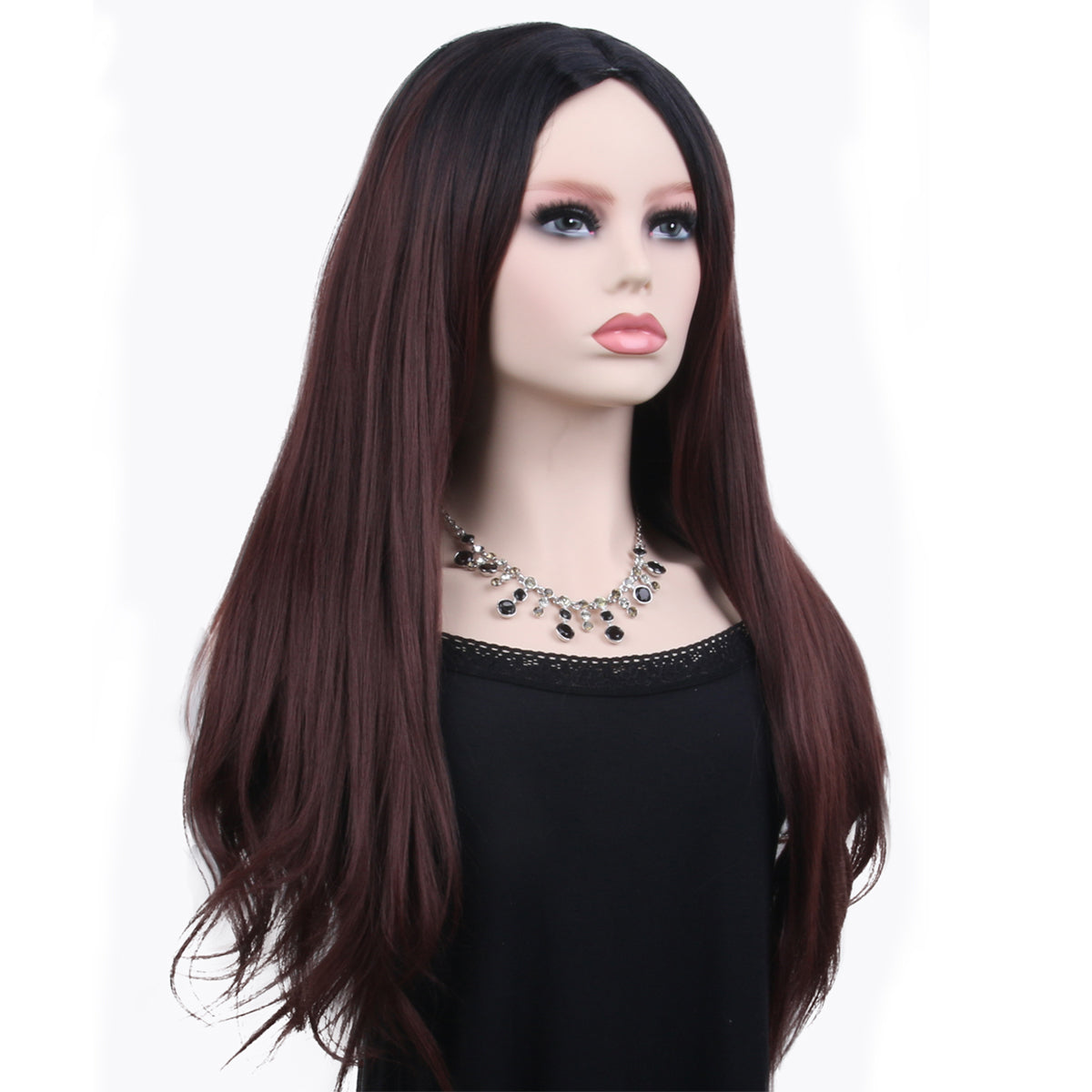 26 inches gradient burgundy long straight hair ladies wig Europe and the United States wig synthetic wig