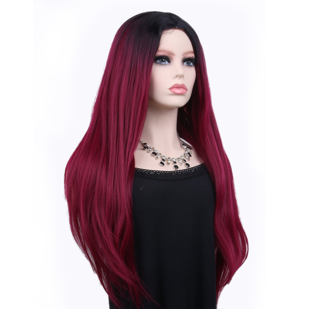 Burgundy Gradient Colour Ladies Dress Up Long Straight Chemical synthetic Wig