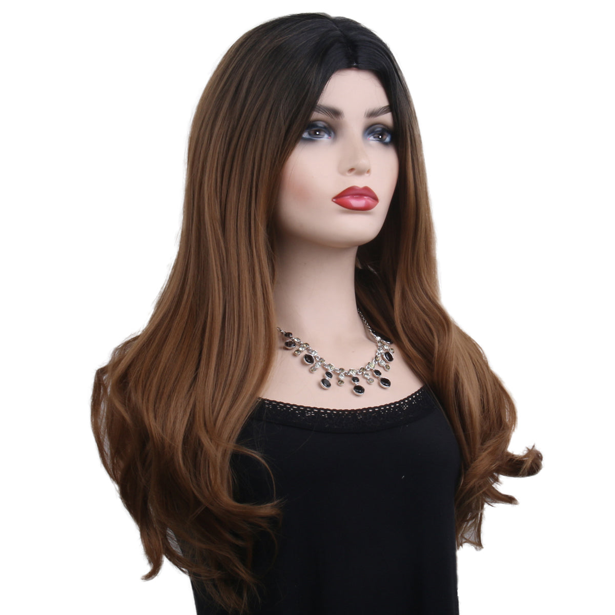 24 inch gradient dark brown medium straight hair ladies wig Europe and the United States wig synthetic wig