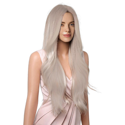 26 Inch Light Grey Powder Natural Wave Synthetic Wigs for Women Daily Party Wear