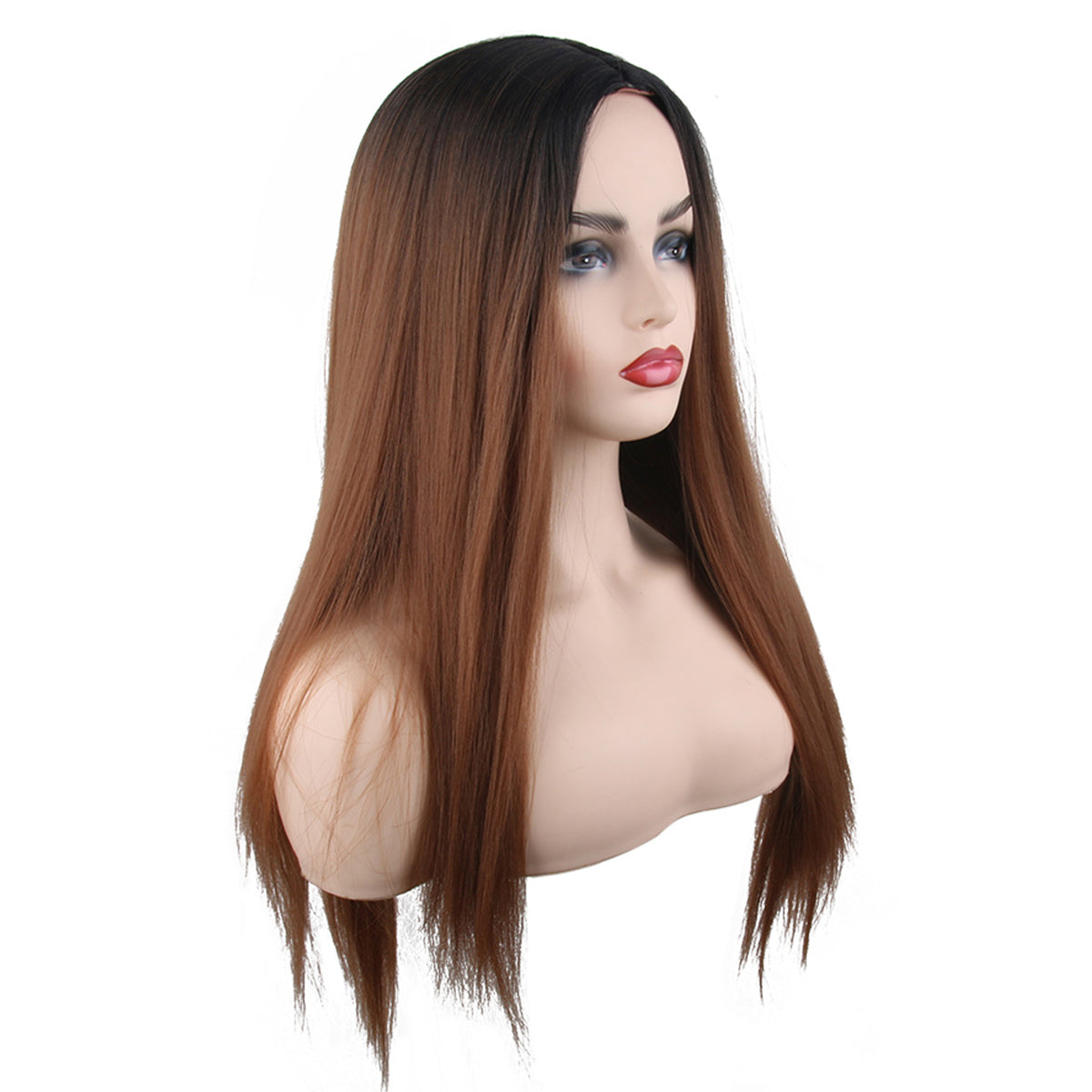 long 22inches Natural Mid Chocolate Brown Wig For Women Ginger Brown