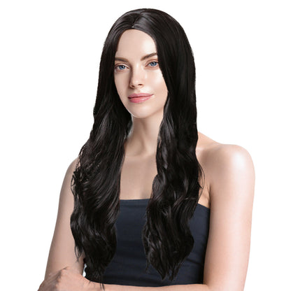 28 Inch Charming Long Glueless Black Natural Wave Synthetic Fiber Wig For Women Daily Use