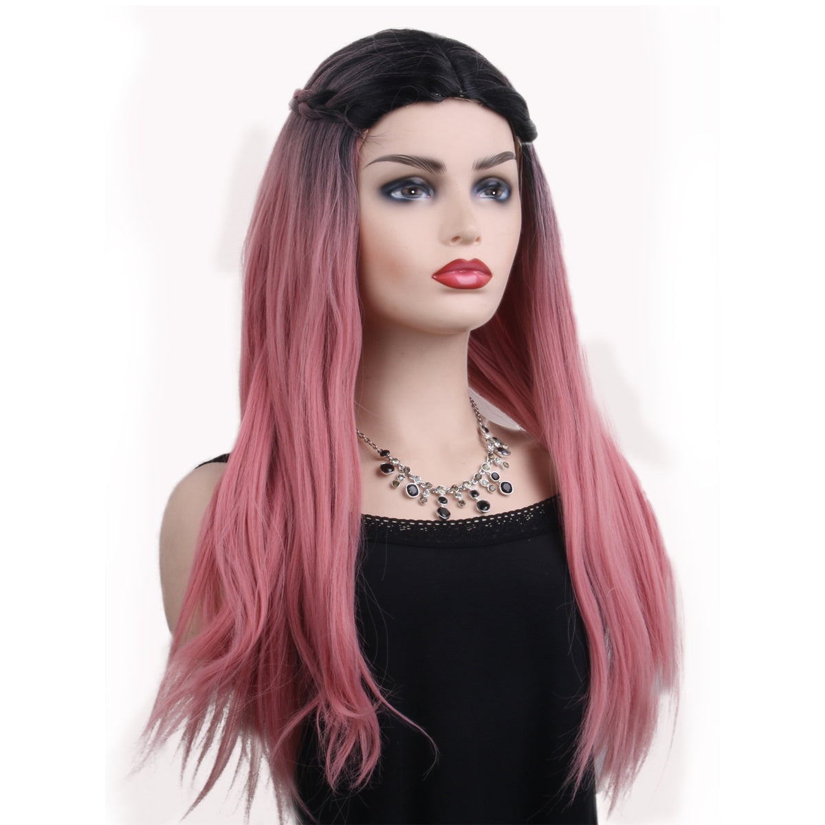 28 Inch Long gradient powder Natural Straight Synthetic Wigs for Women Daily Party Wear