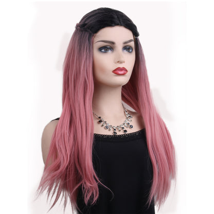28 Inch Long gradient powder Natural Straight Synthetic Wigs for Women Daily Party Wear