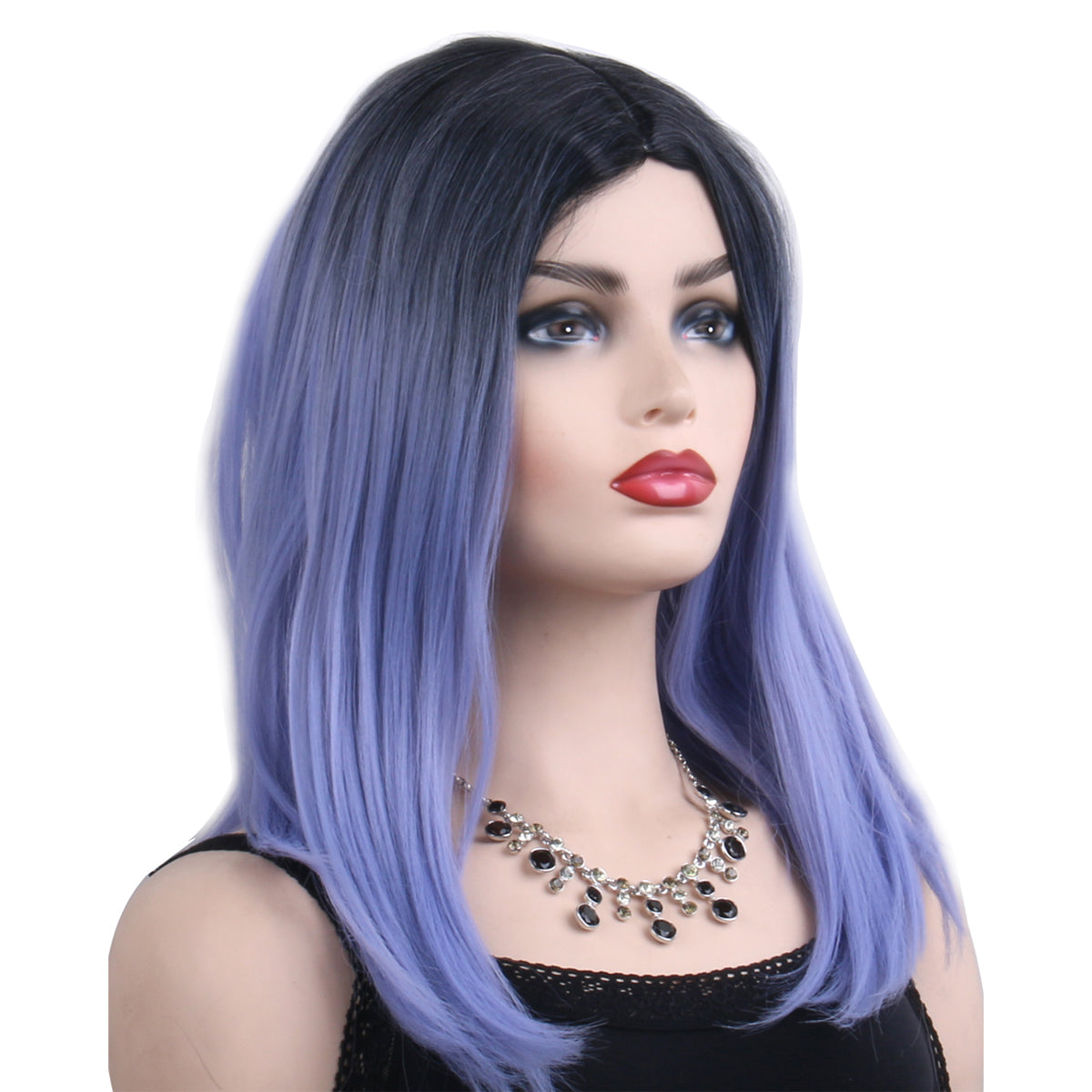 18 inches gradient black blue medium straight hair ladies wig Europe and the United States wig synthetic wig