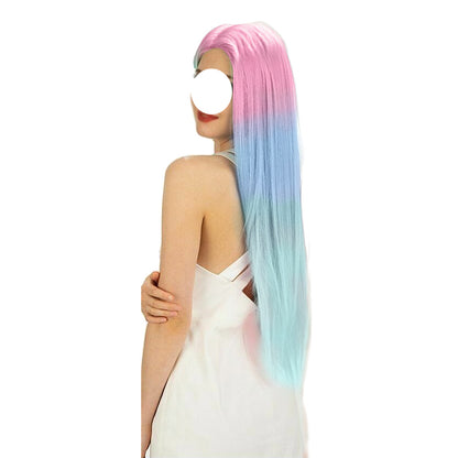 30 Inch Attracrive Long Kinky Straight Gradient Color Synthetic Fiber Wig For Women Daily Wear